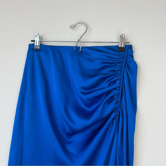 NWT Zara Satin Effect Ruched High Waist Slit Midi Skirt Cobalt Blue - Picture 3 of 9